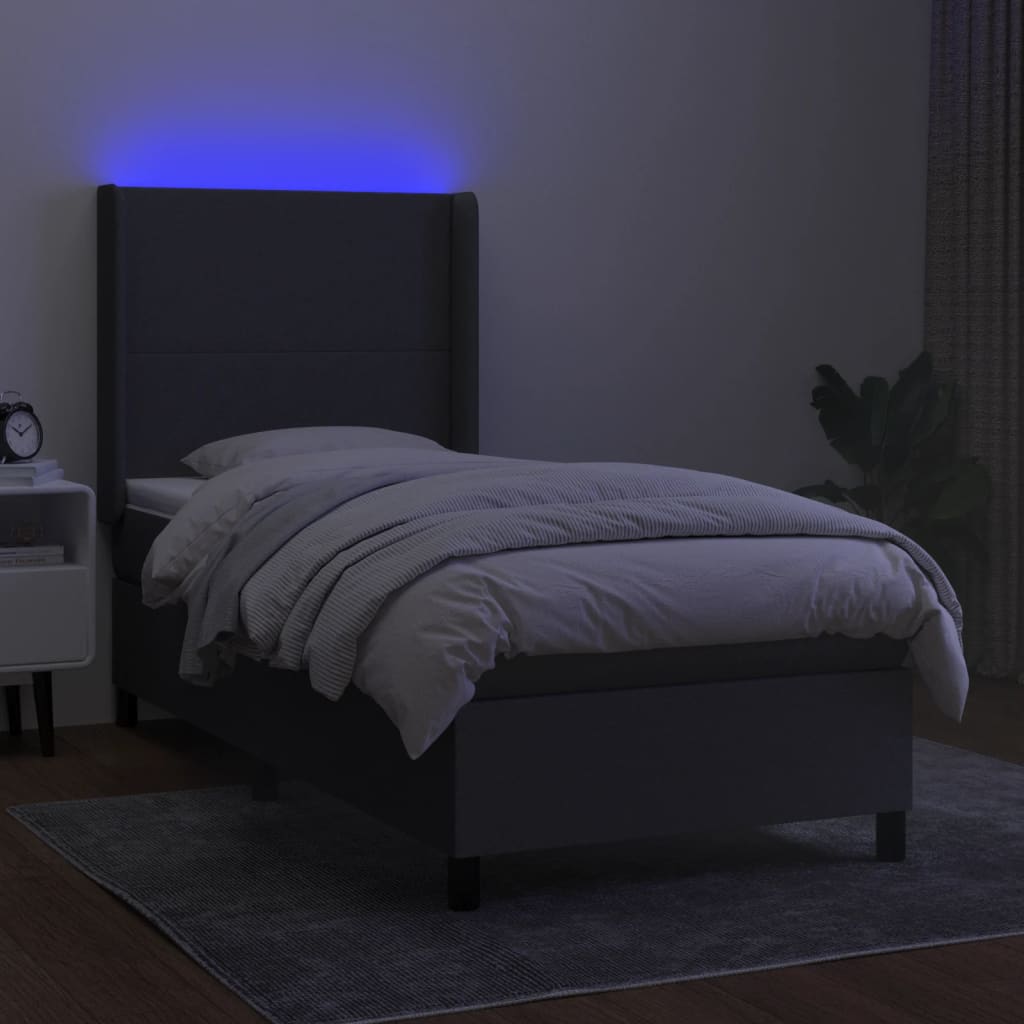 Krevet box spring s madracem LED tamnosivi 90x200 cm tkanina
