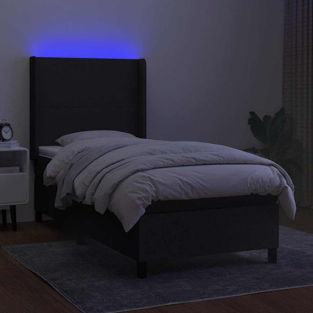 Krevet box spring s madracem LED crni 90x200 cm od tkanine
