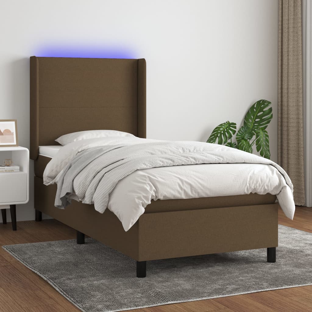Krevet box spring s madracem LED tamnosmeđi 90x200 cm tkanina