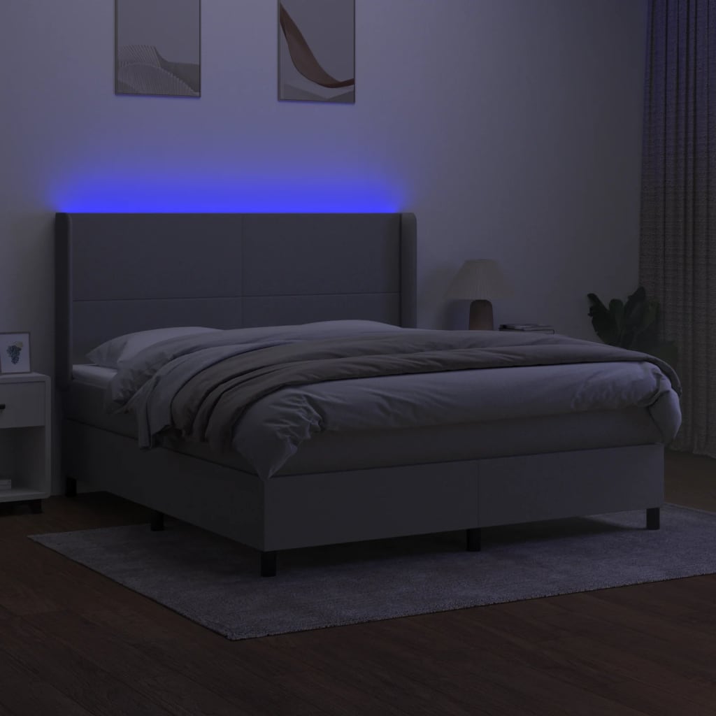 Krevet box spring s madracem LED svjetlosivi 160x200 cm tkanina