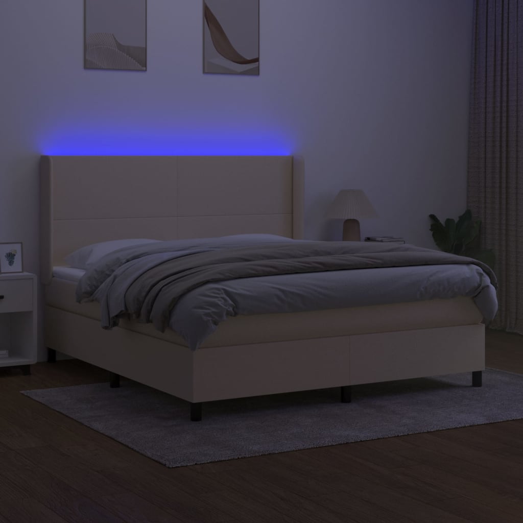 Krevet box spring s madracem LED krem 160x200 cm od tkanine