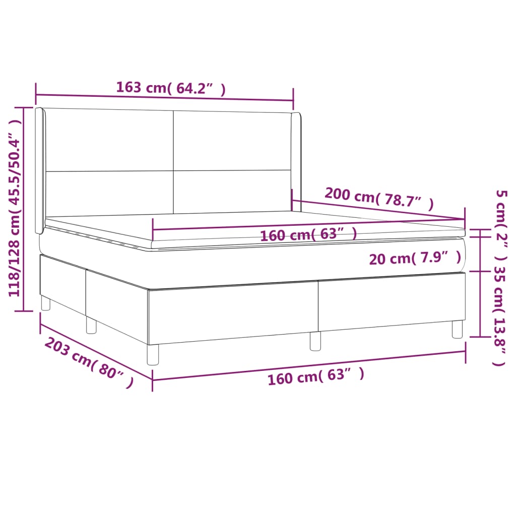 Krevet box spring s madracem LED plavi 160x200 cm od tkanine