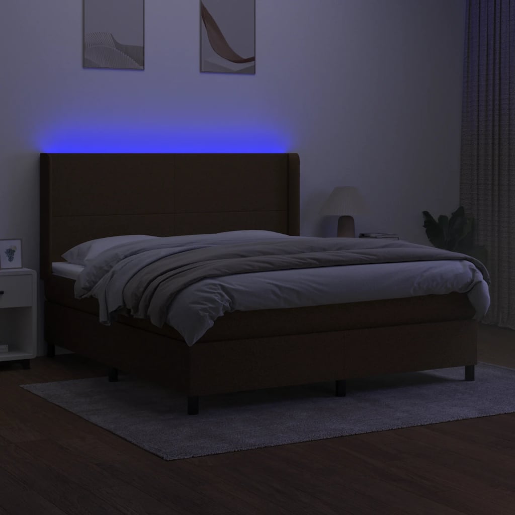 Krevet box spring s madracem LED tamnosmeđi 180x200 cm tkanina