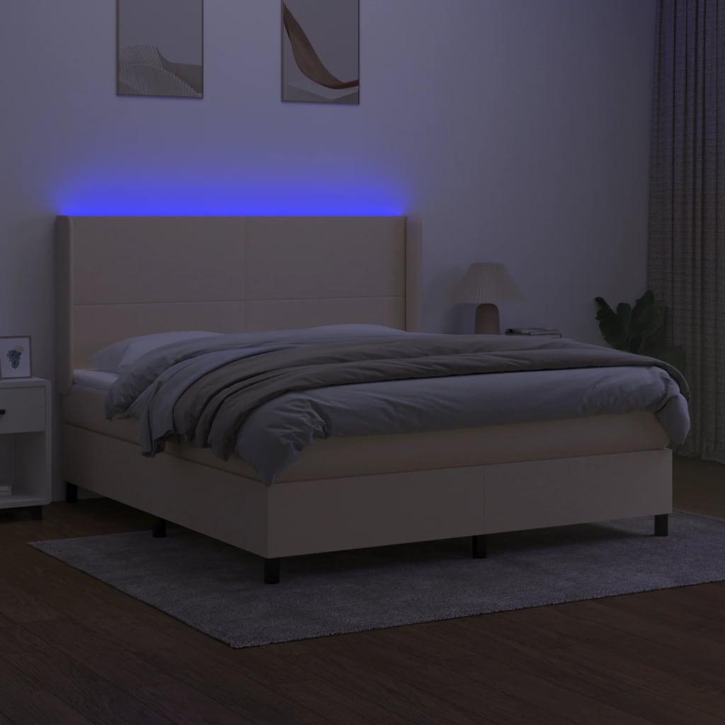 Krevet box spring s madracem LED krem 180x200 cm od tkanine