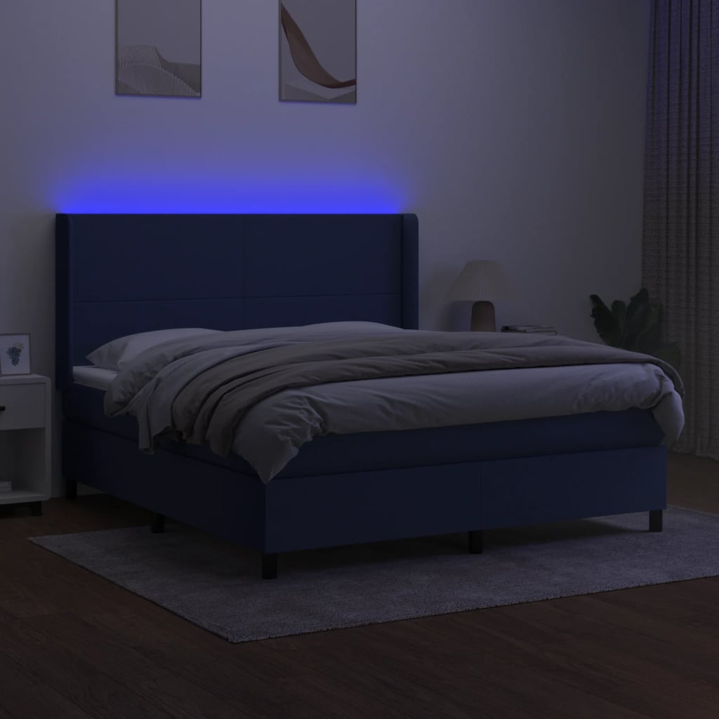 Krevet box spring s madracem LED plavi 180x200 cm od tkanine