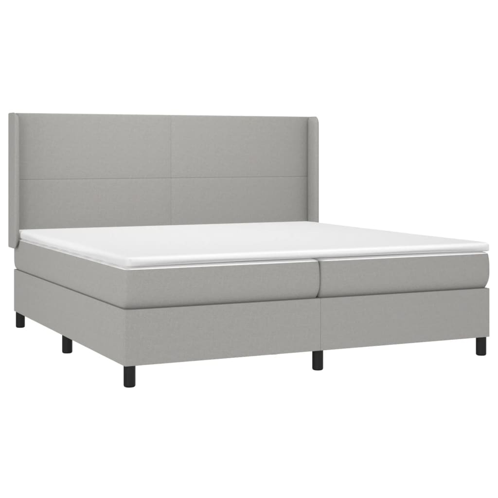 Krevet box spring s madracem LED svjetlosivi 200x200 cm tkanina