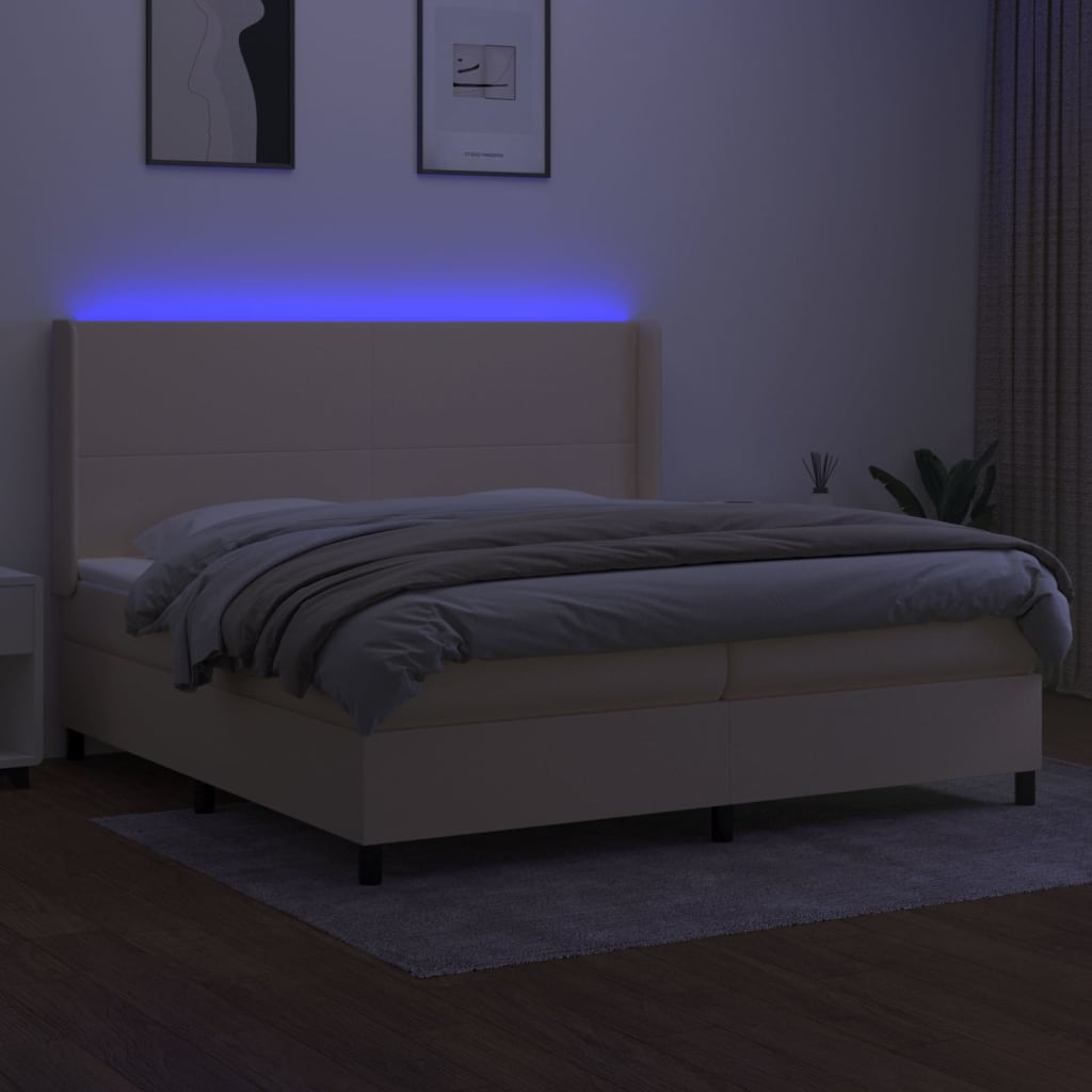 Krevet box spring s madracem LED krem 200x200 cm od tkanine