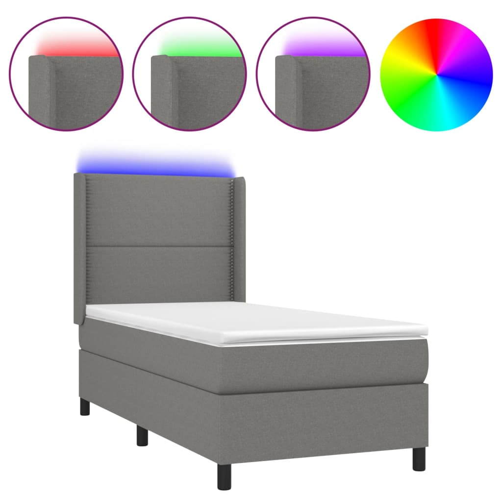 Krevet box spring s madracem LED tamnosivi 90x190 cm tkanina