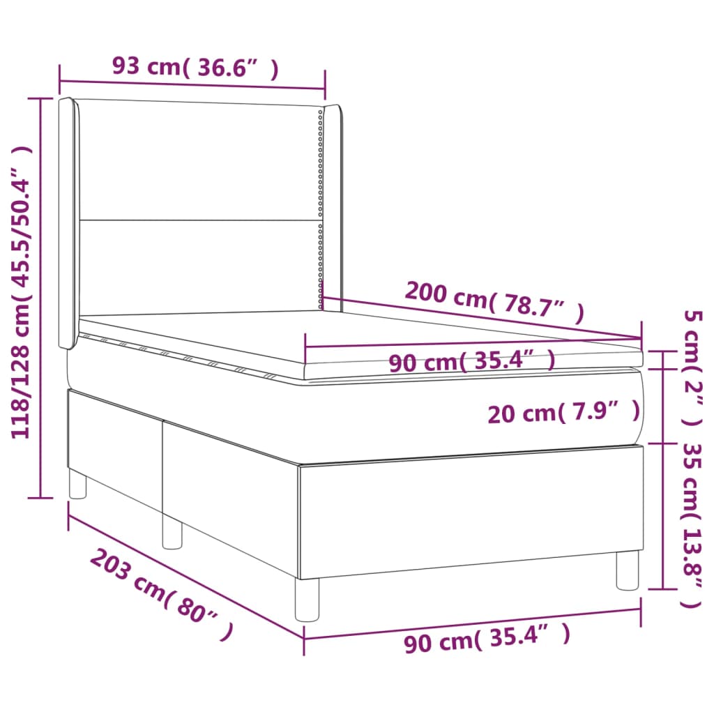 Krevet box spring s madracem LED tamnosivi 90x200 cm tkanina