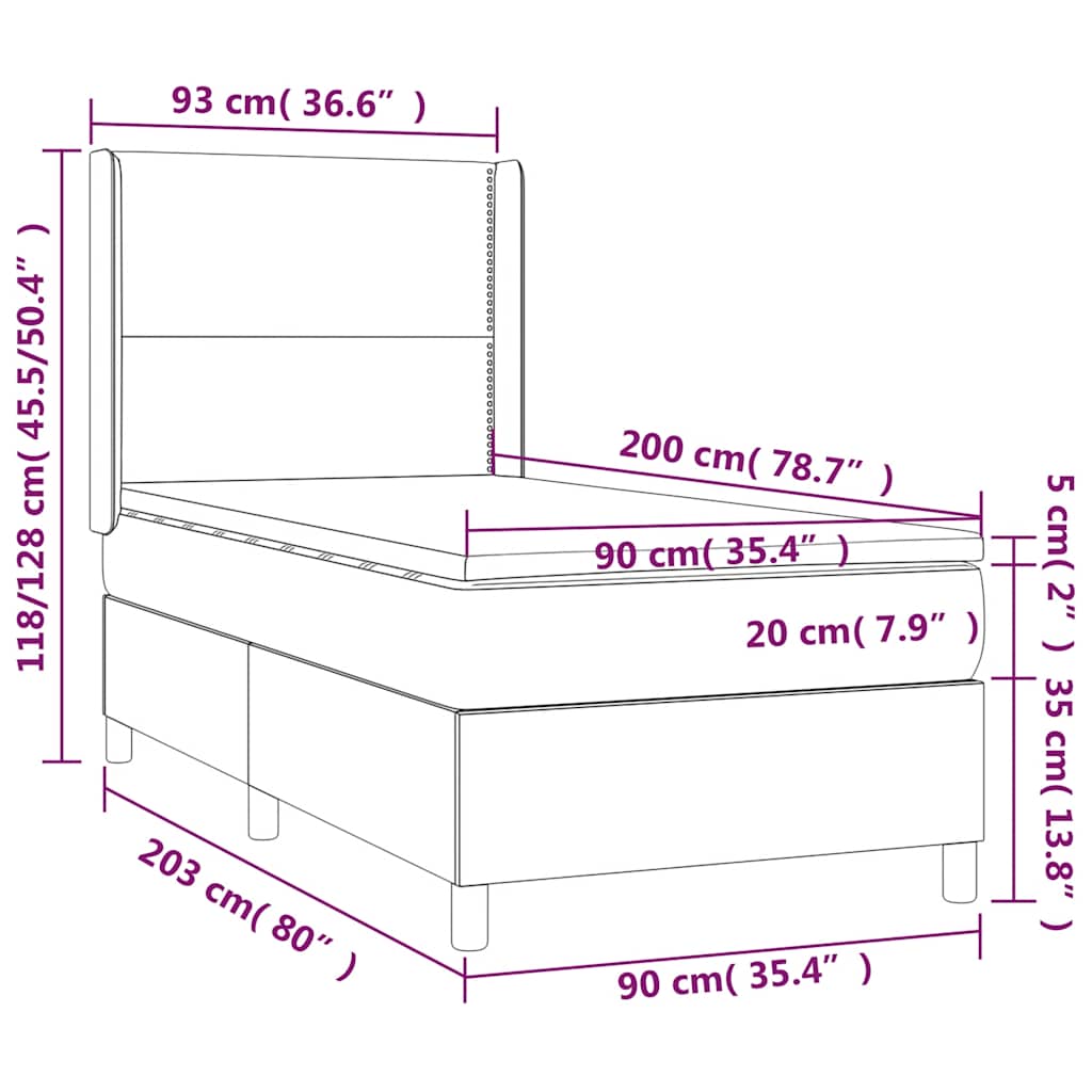 Krevet box spring s madracem LED crni 90x200 cm od tkanine