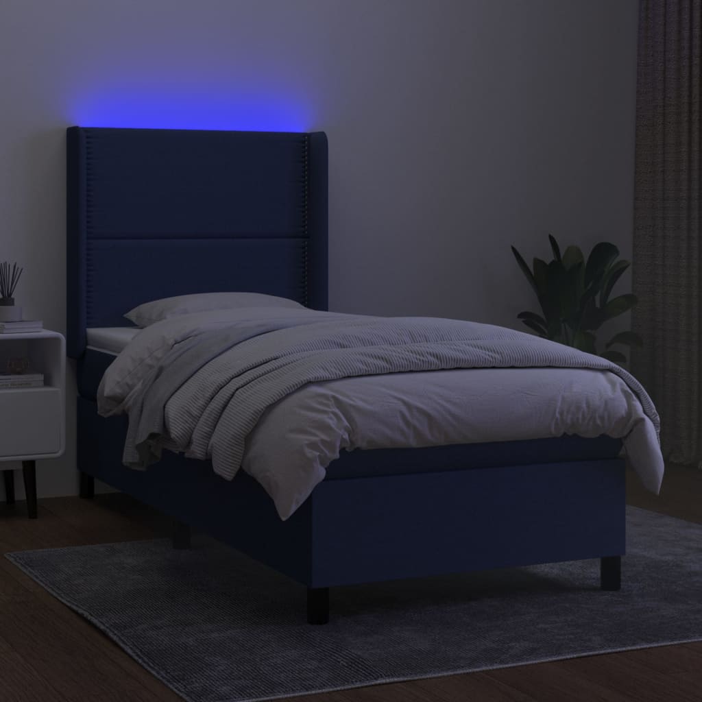 Krevet box spring s madracem LED plavi 90x200 cm od tkanine