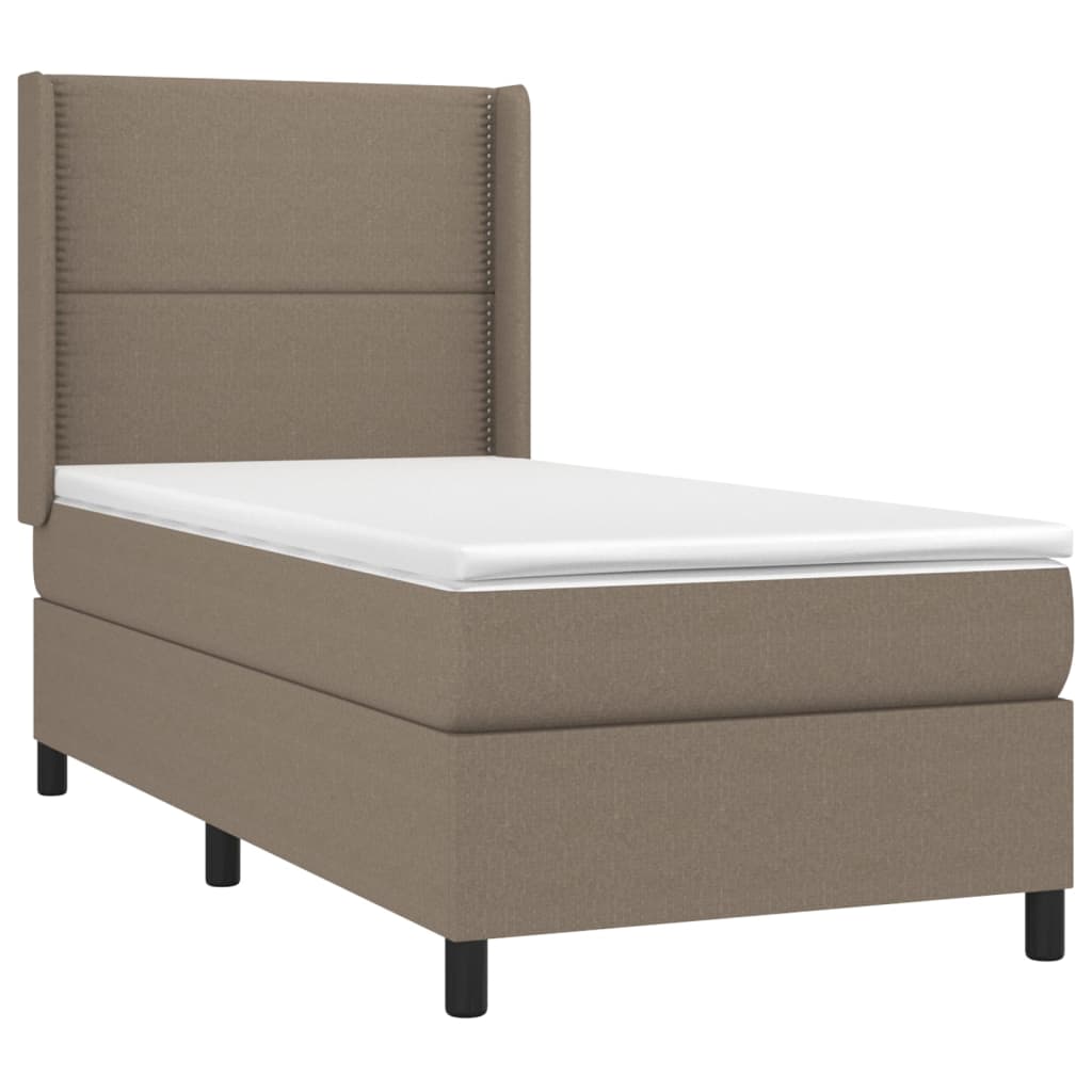 Krevet box spring s madracem LED smeđesivi 100x200 cm tkanina