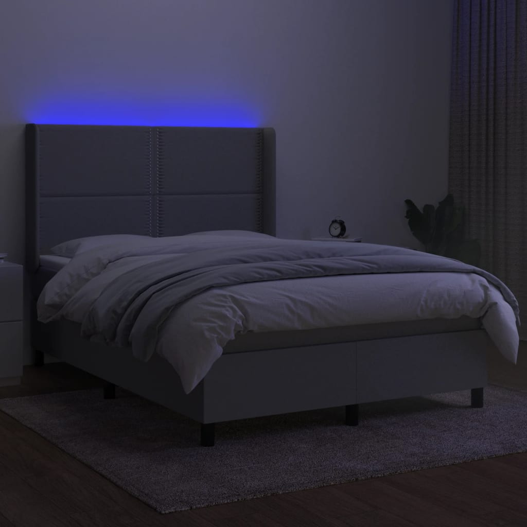 Krevet box spring s madracem LED svjetlosivi 140x190 cm tkanina