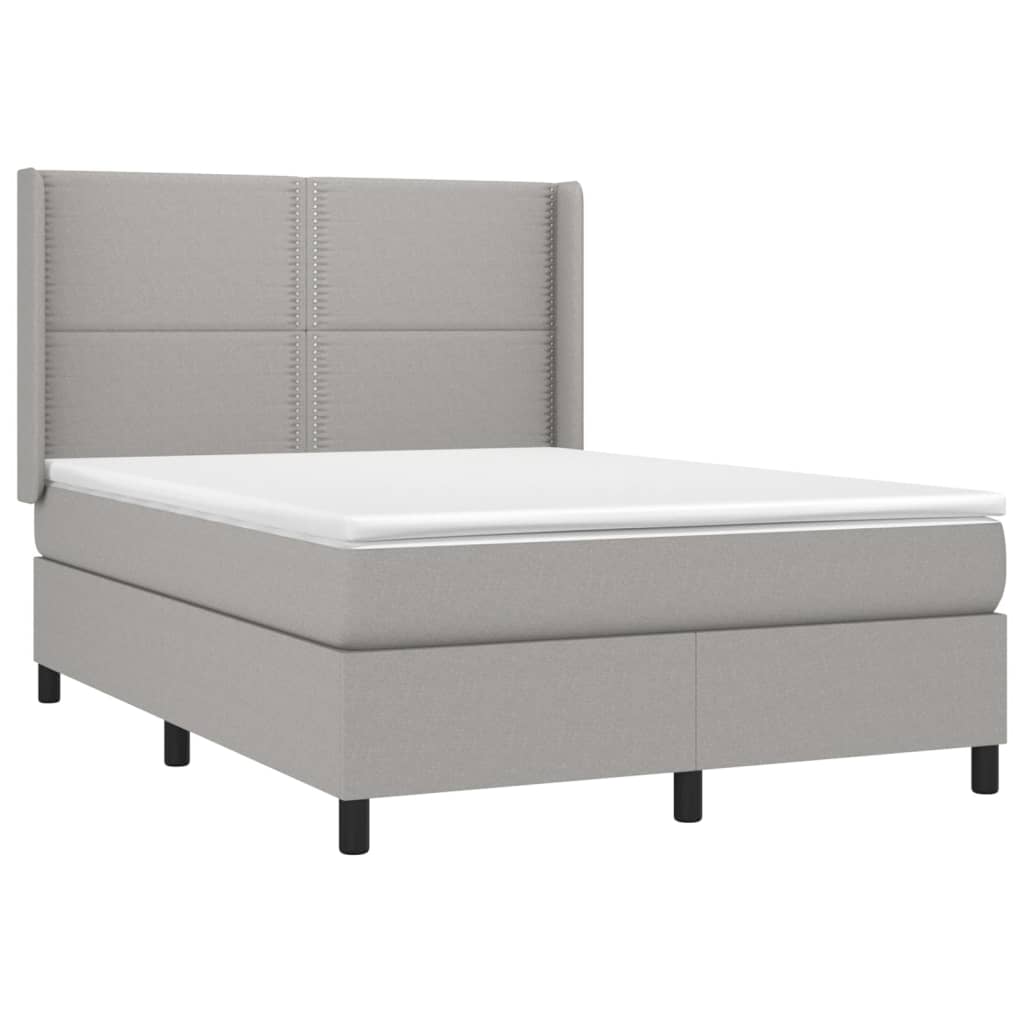 Krevet box spring s madracem LED svjetlosivi 140x190 cm tkanina