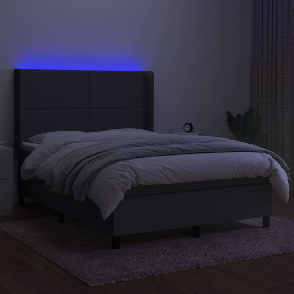 Krevet box spring s madracem LED tamnosivi 140x190 cm tkanina