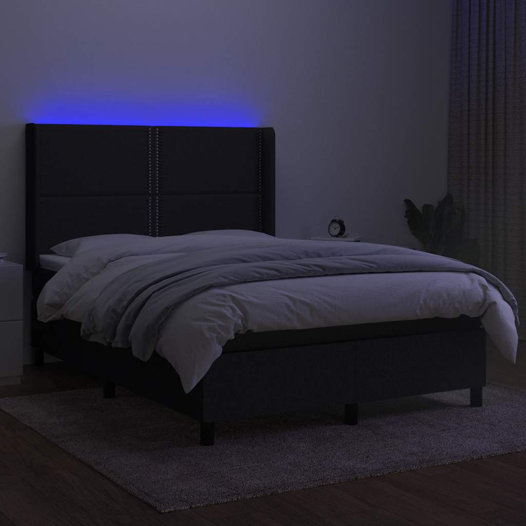 Krevet box spring s madracem LED crni 140x200 cm od tkanine