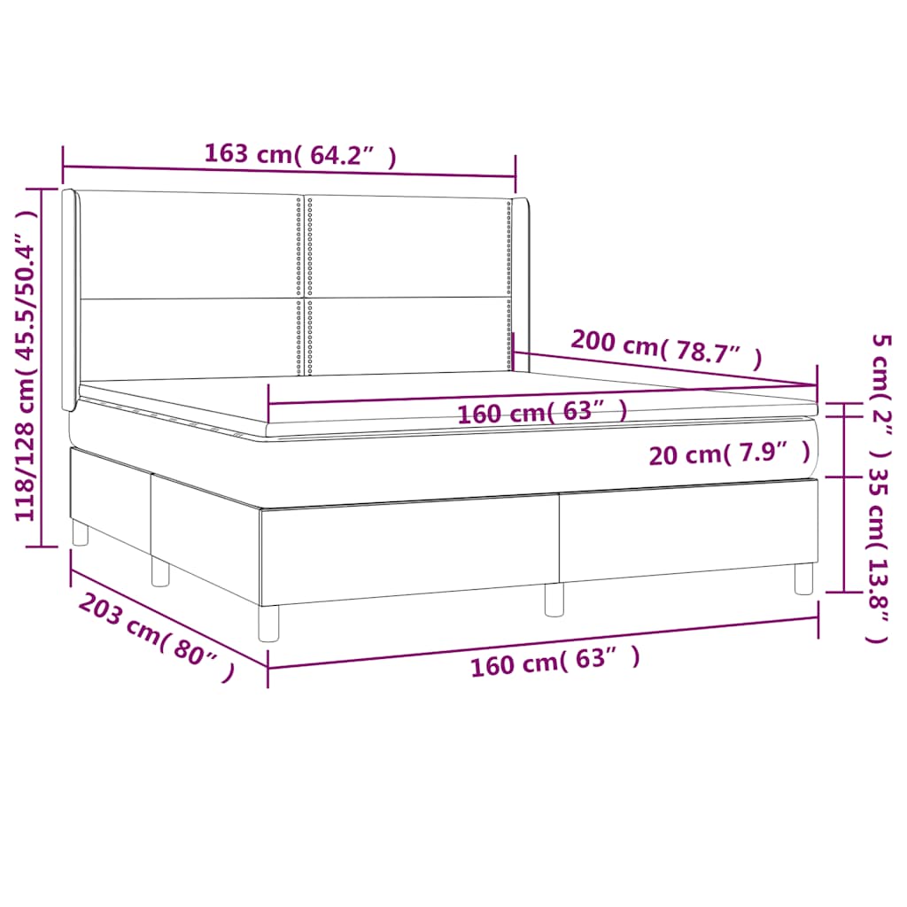 Krevet box spring s madracem LED crni 160x200 cm od tkanine