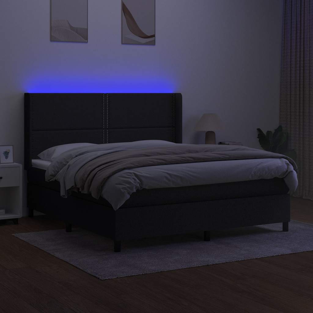 Krevet box spring s madracem LED crni 180x200 cm od tkanine
