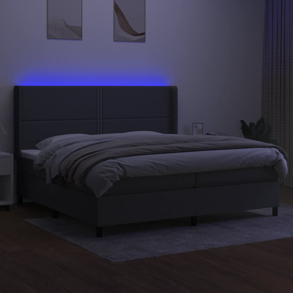 Krevet box spring s madracem LED tamnosivi 200x200 cm tkanina