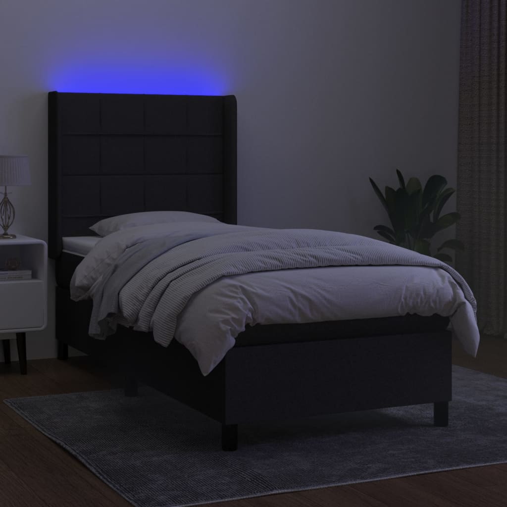 Krevet box spring s madracem LED crni 80 x 200 cm od tkanine