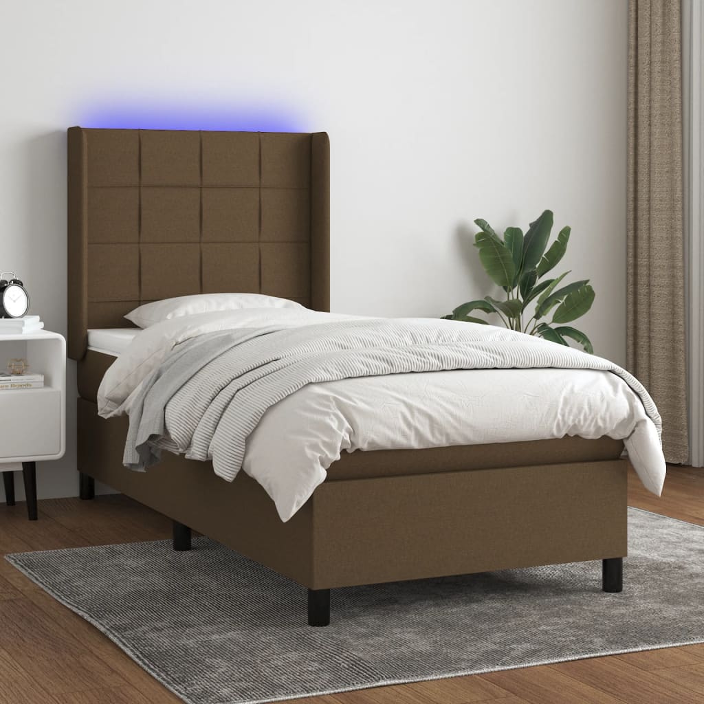 Krevet box spring s madracem LED tamnosmeđi 80 x 200 cm tkanina