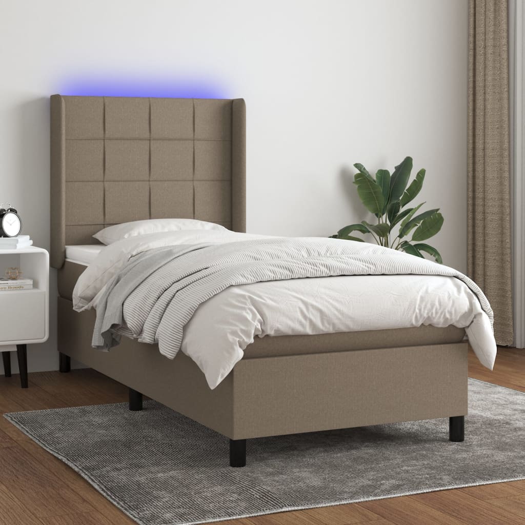 Krevet box spring s madracem LED smeđesivi 80 x 200 cm tkanina