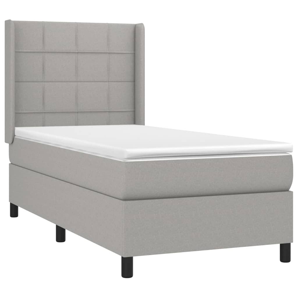 Krevet box spring s madracem LED svjetlosivi 90x200 cm tkanina