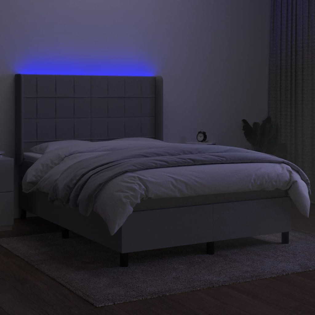Krevet box spring s madracem LED svjetlosivi 140x190 cm tkanina