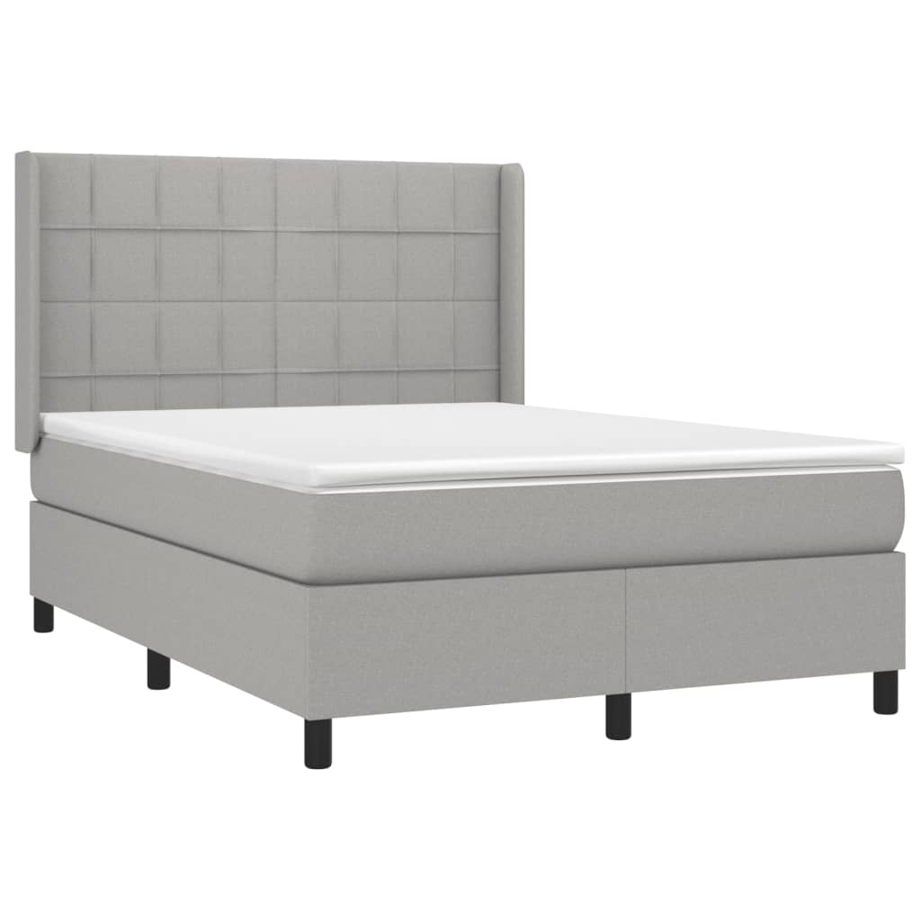 Krevet box spring s madracem LED svjetlosivi 140x190 cm tkanina