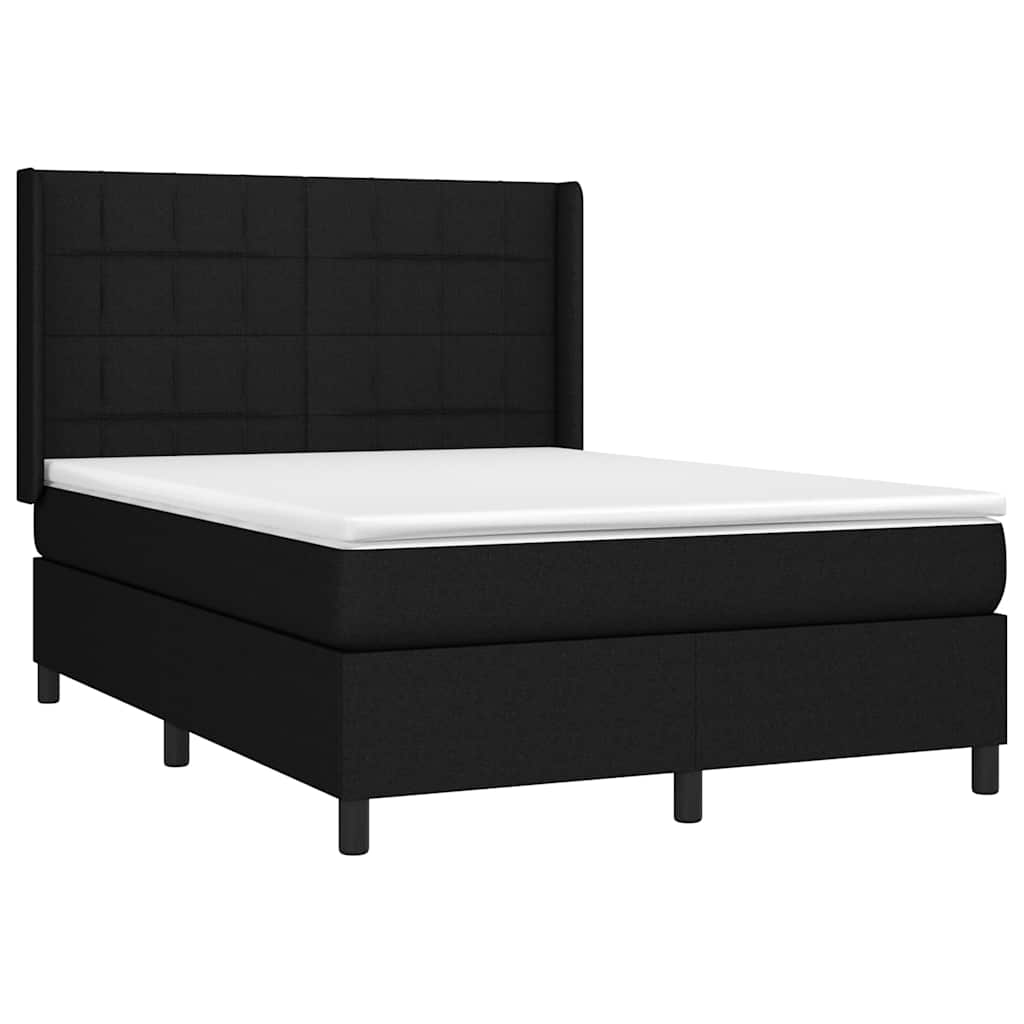 Krevet box spring s madracem LED crni 140x190 cm od tkanine