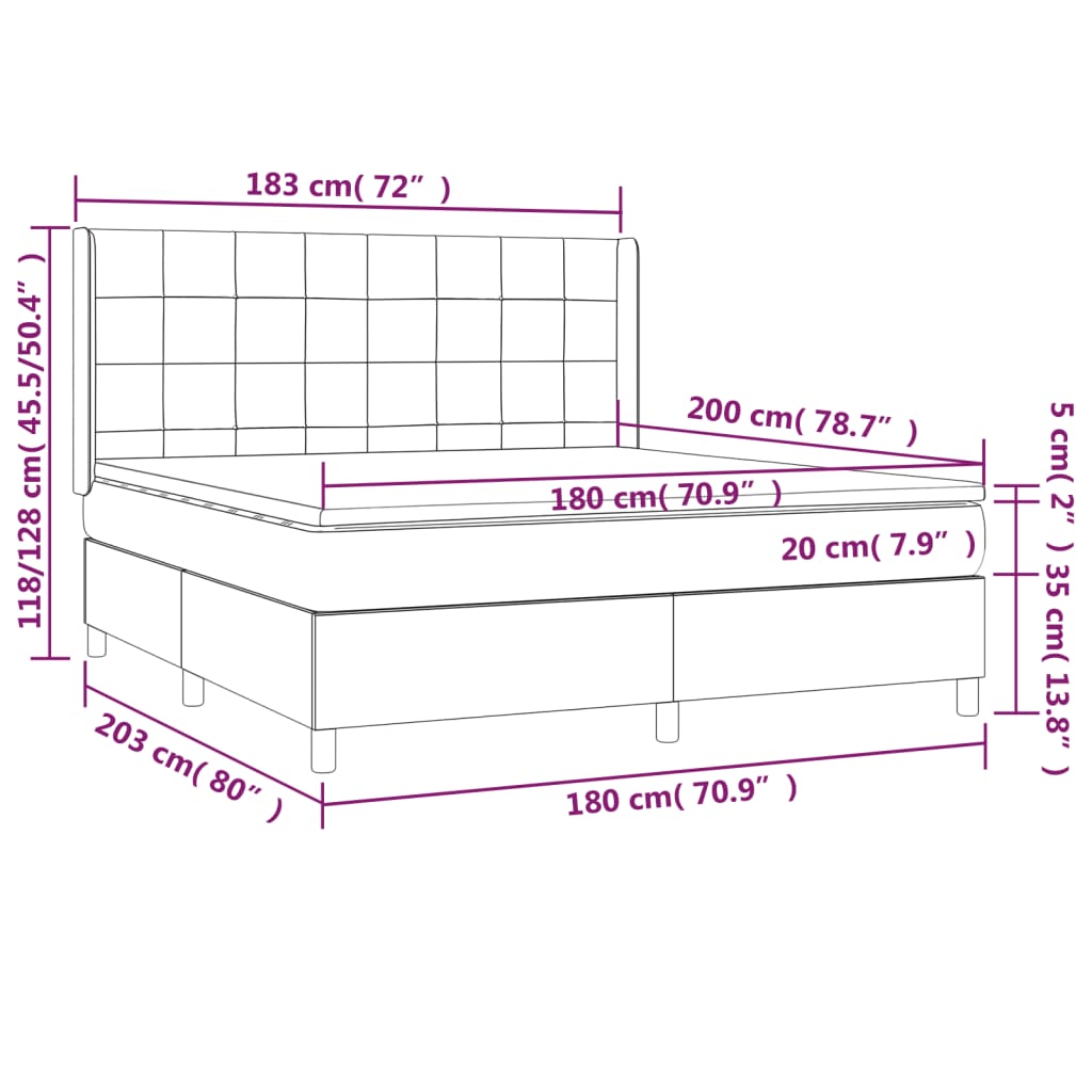 Krevet box spring s madracem LED tamnosmeđi 180x200 cm tkanina