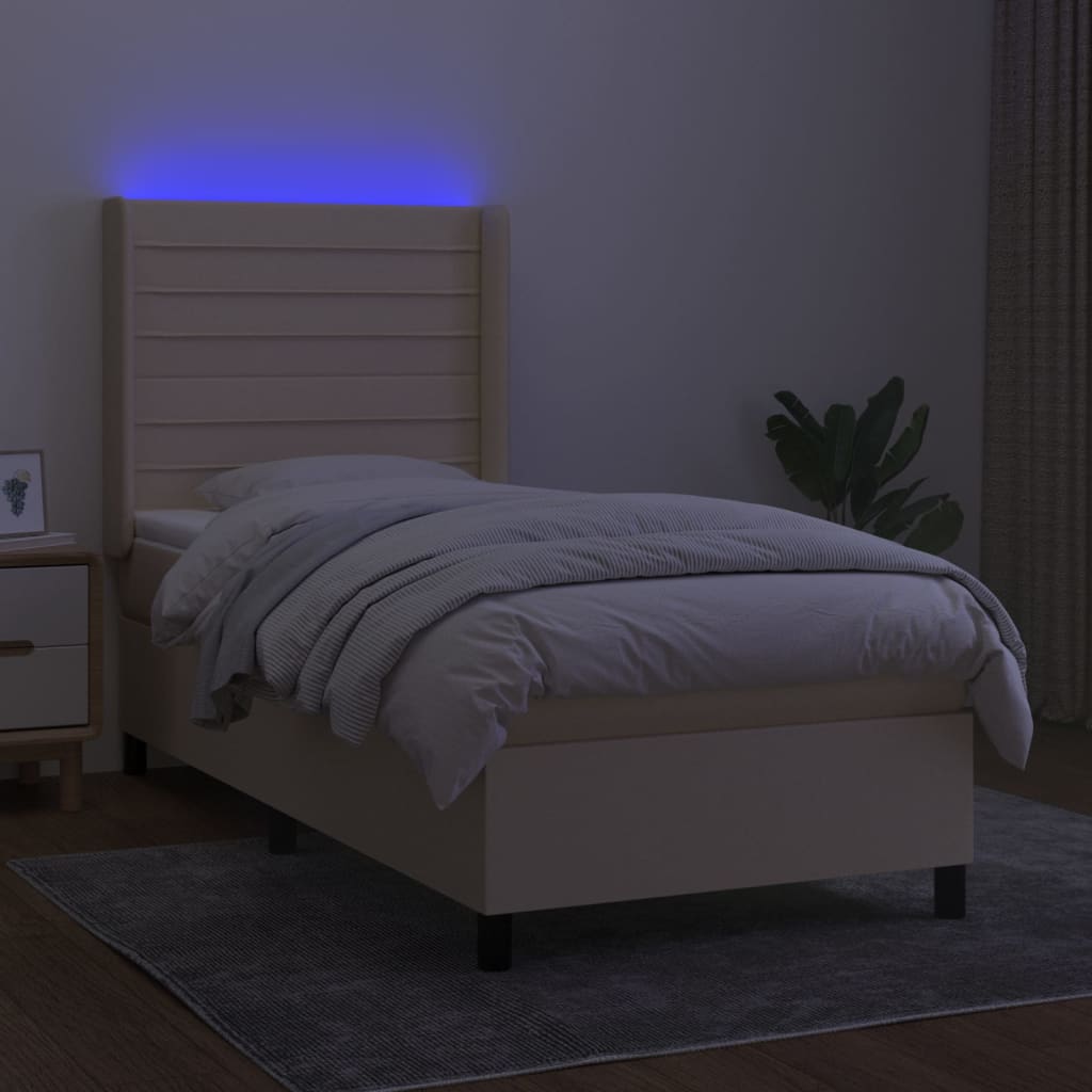 Krevet box spring s madracem LED krem 80 x 200 cm od tkanine