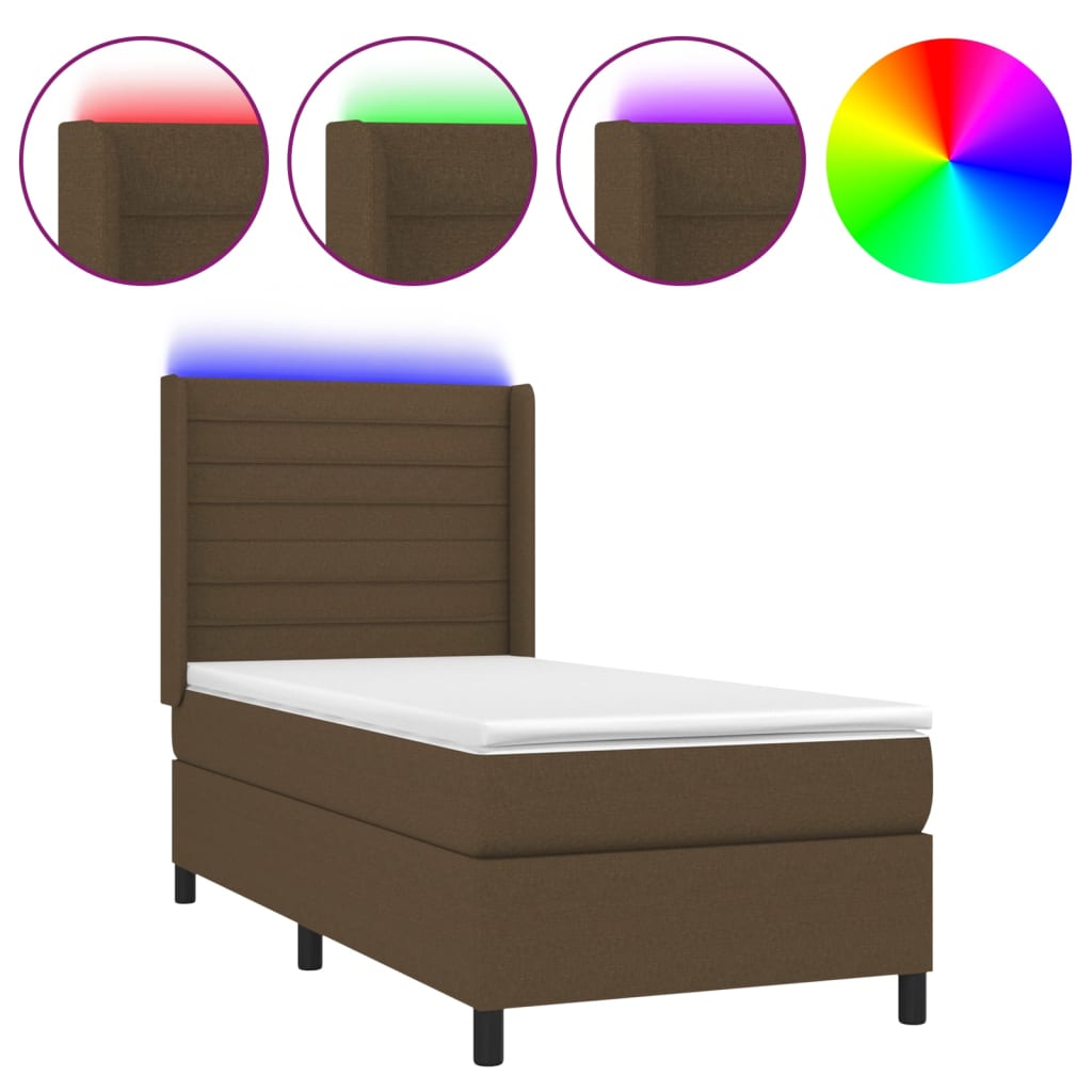 Krevet box spring s madracem LED tamnosmeđi 90x190 cm tkanina