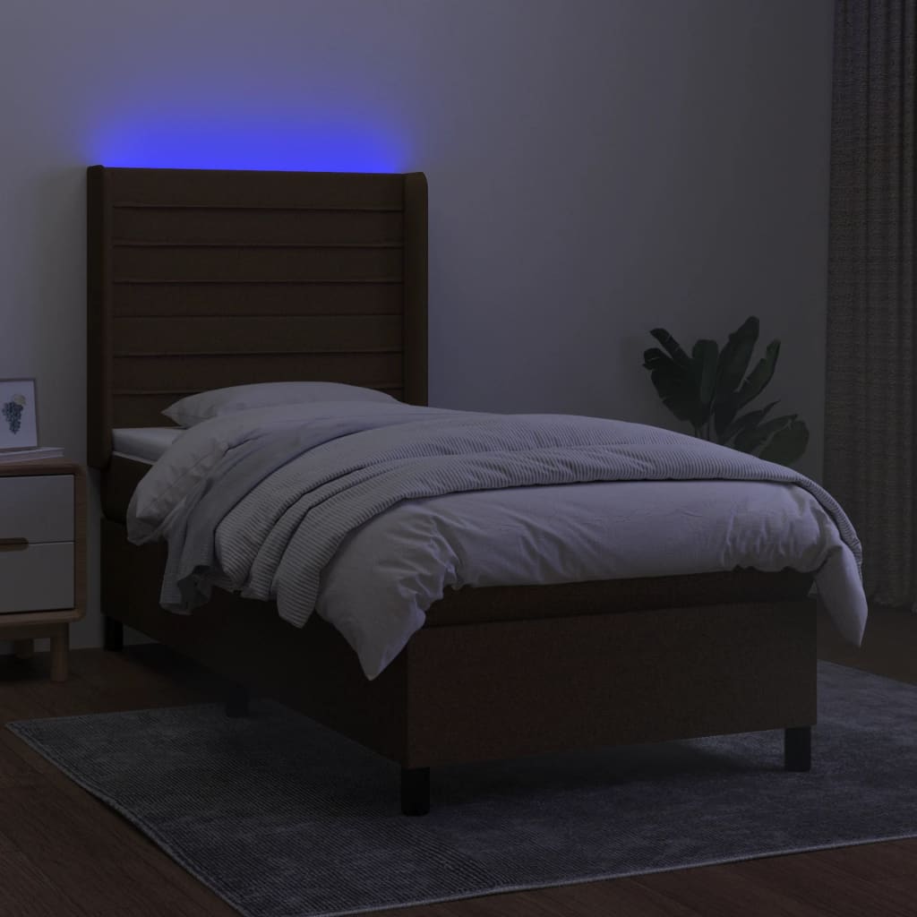 Krevet box spring s madracem LED tamnosmeđi 90x190 cm tkanina