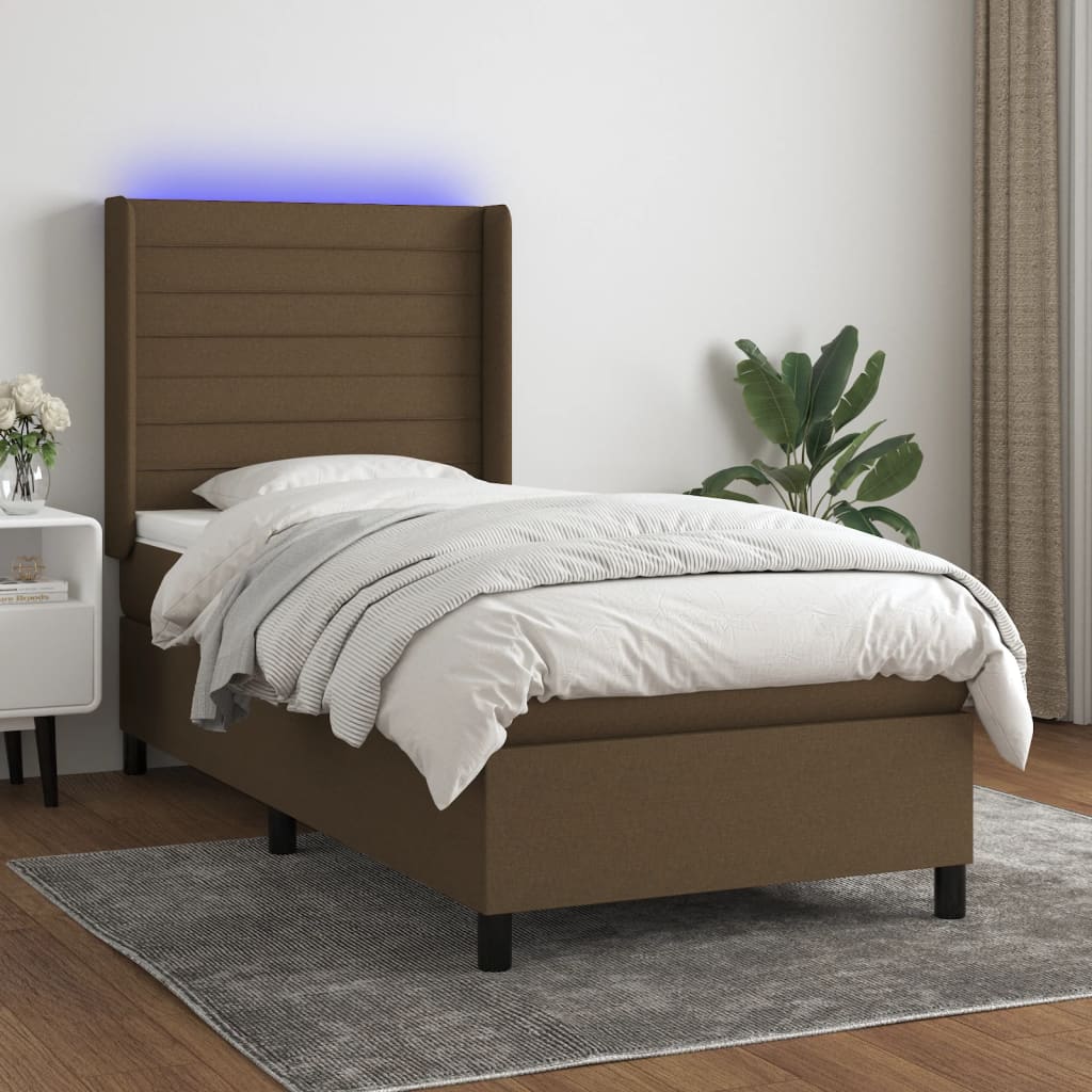 Krevet box spring s madracem LED tamnosmeđi 90x190 cm tkanina