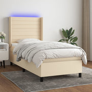 Krevet box spring s madracem LED krem 90x190 cm od tkanine