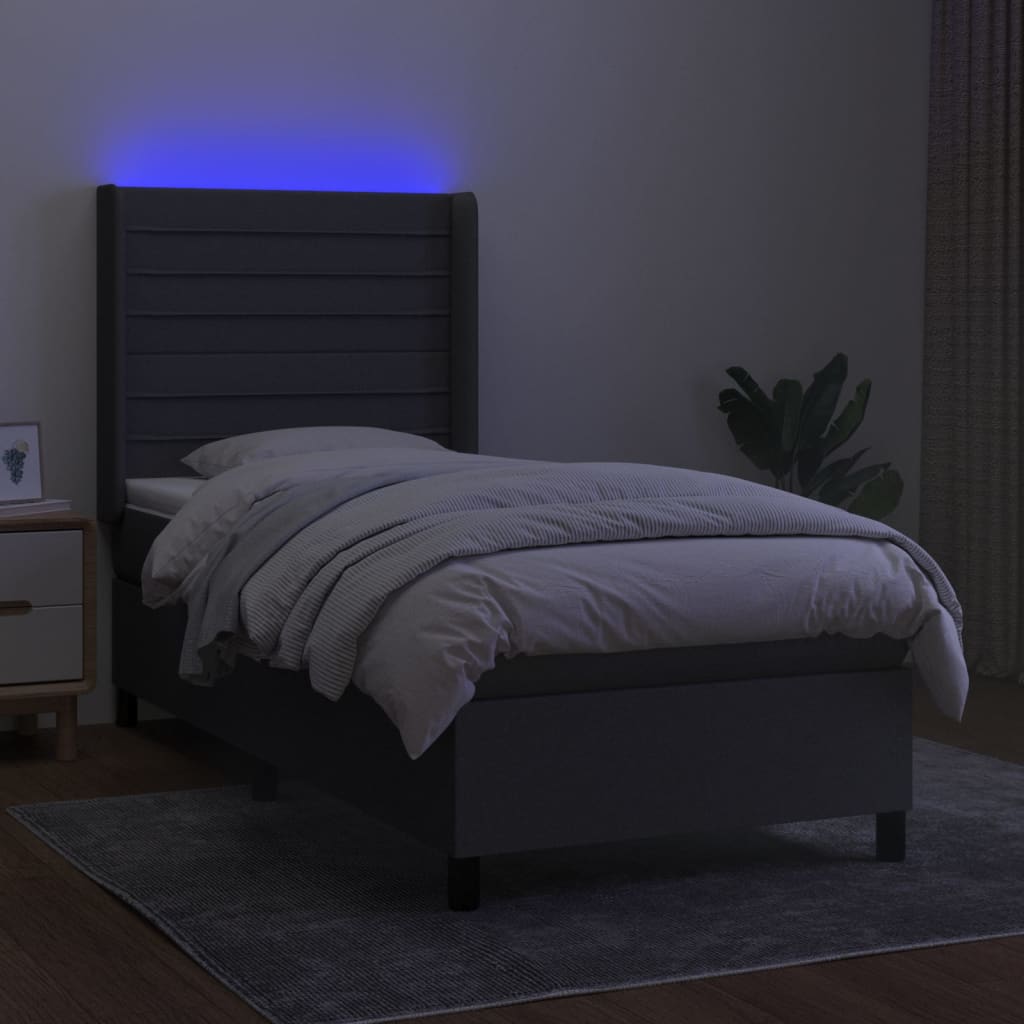 Krevet box spring s madracem LED tamnosivi 100x200 cm tkanina