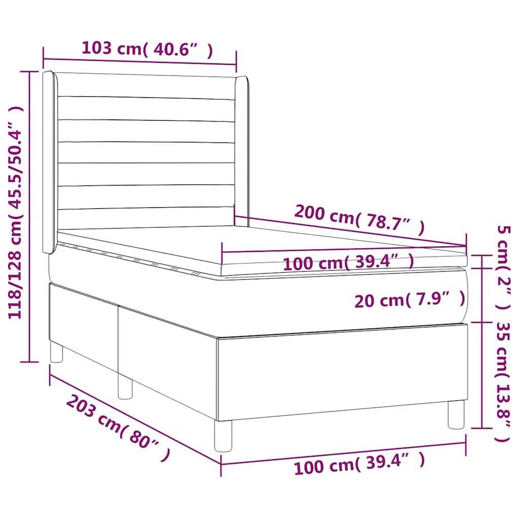 Krevet box spring s madracem LED crni 100x200 cm od tkanine