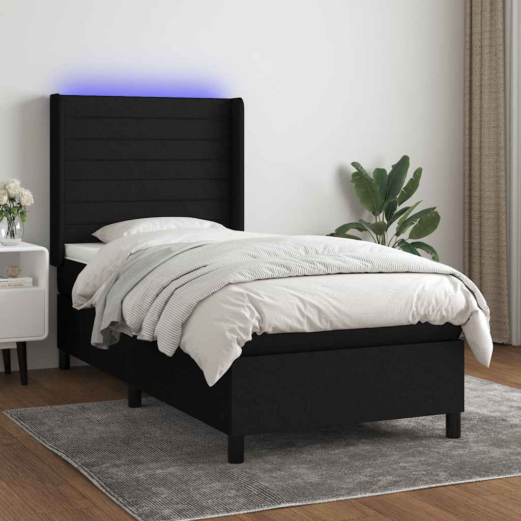 Krevet box spring s madracem LED crni 100x200 cm od tkanine
