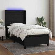 Krevet box spring s madracem LED crni 100x200 cm od tkanine