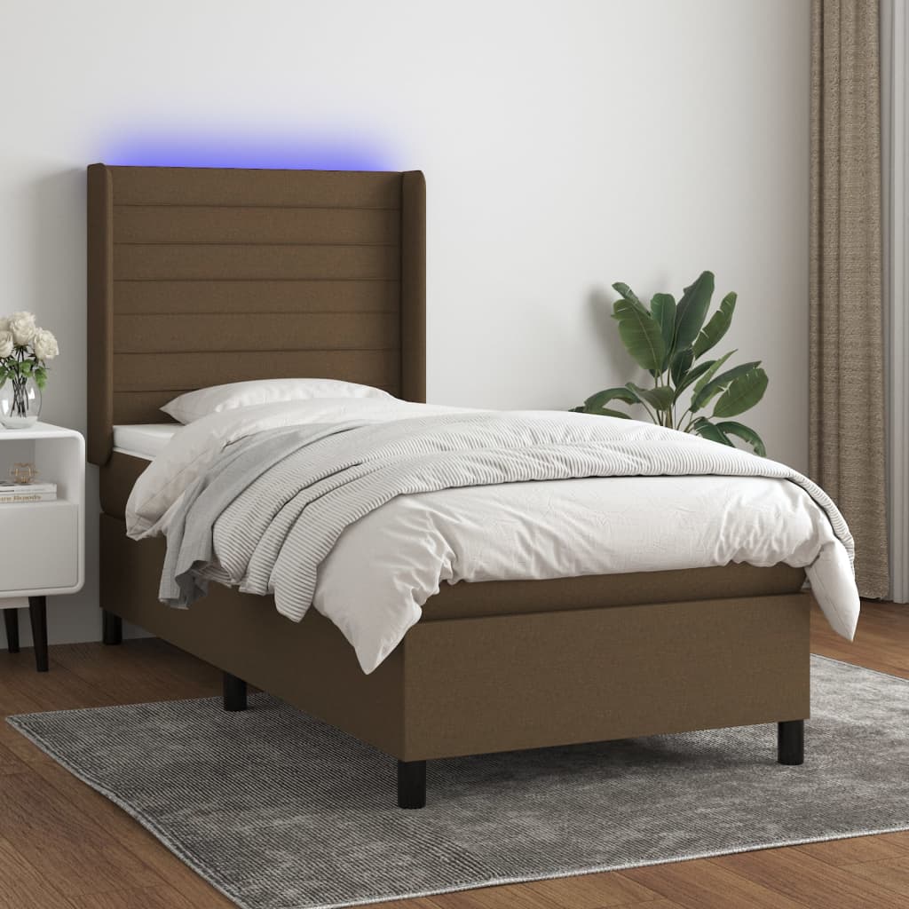 Krevet box spring s madracem LED tamnosmeđi 100x200 cm tkanina