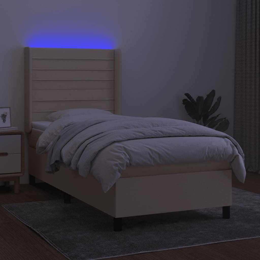 Krevet box spring s madracem LED krem 100x200 cm od tkanine