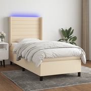Krevet box spring s madracem LED krem 100x200 cm od tkanine