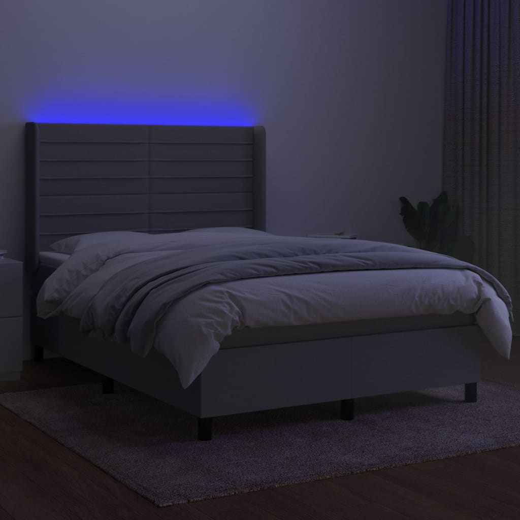 Krevet box spring s madracem LED svjetlosivi 140x190 cm tkanina