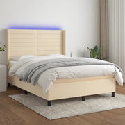 Krevet box spring s madracem LED krem 140x190 cm od tkanine