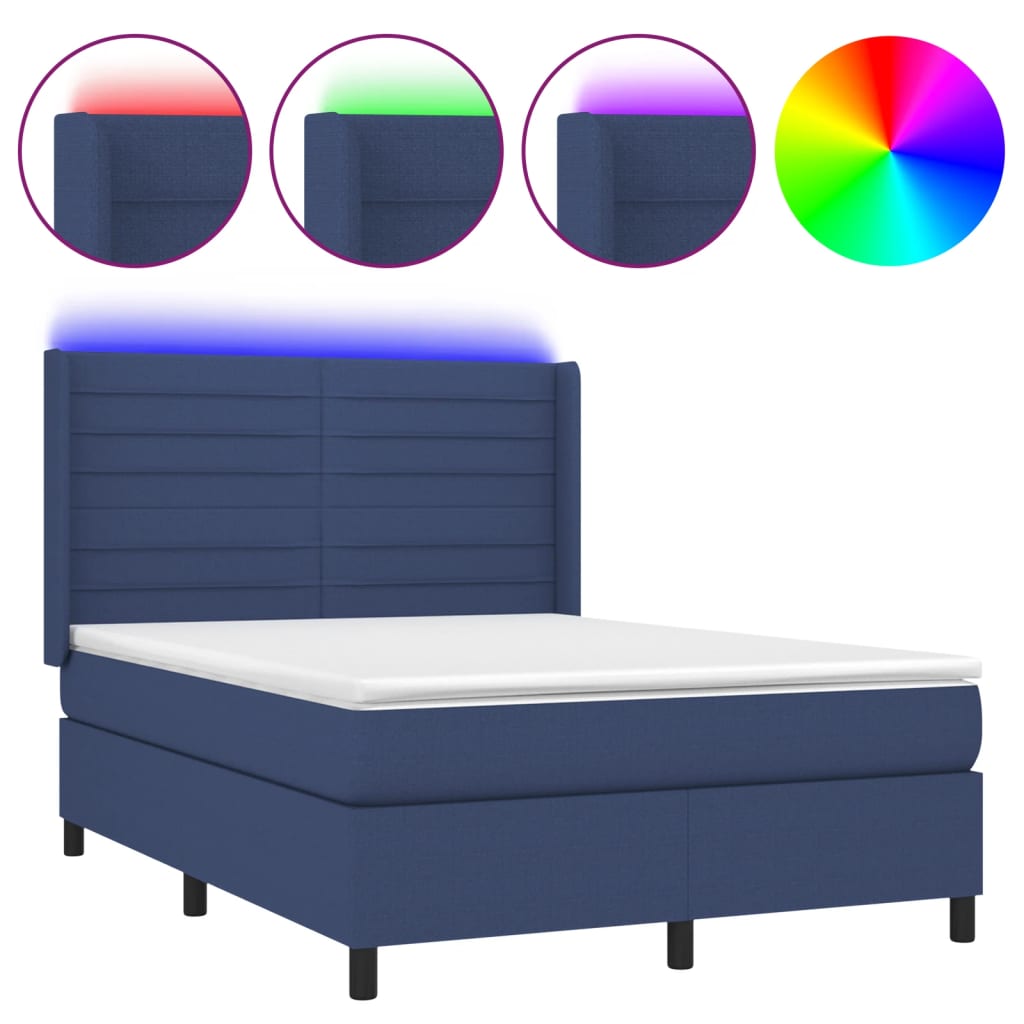Krevet box spring s madracem LED plavi 140x190 cm od tkanine