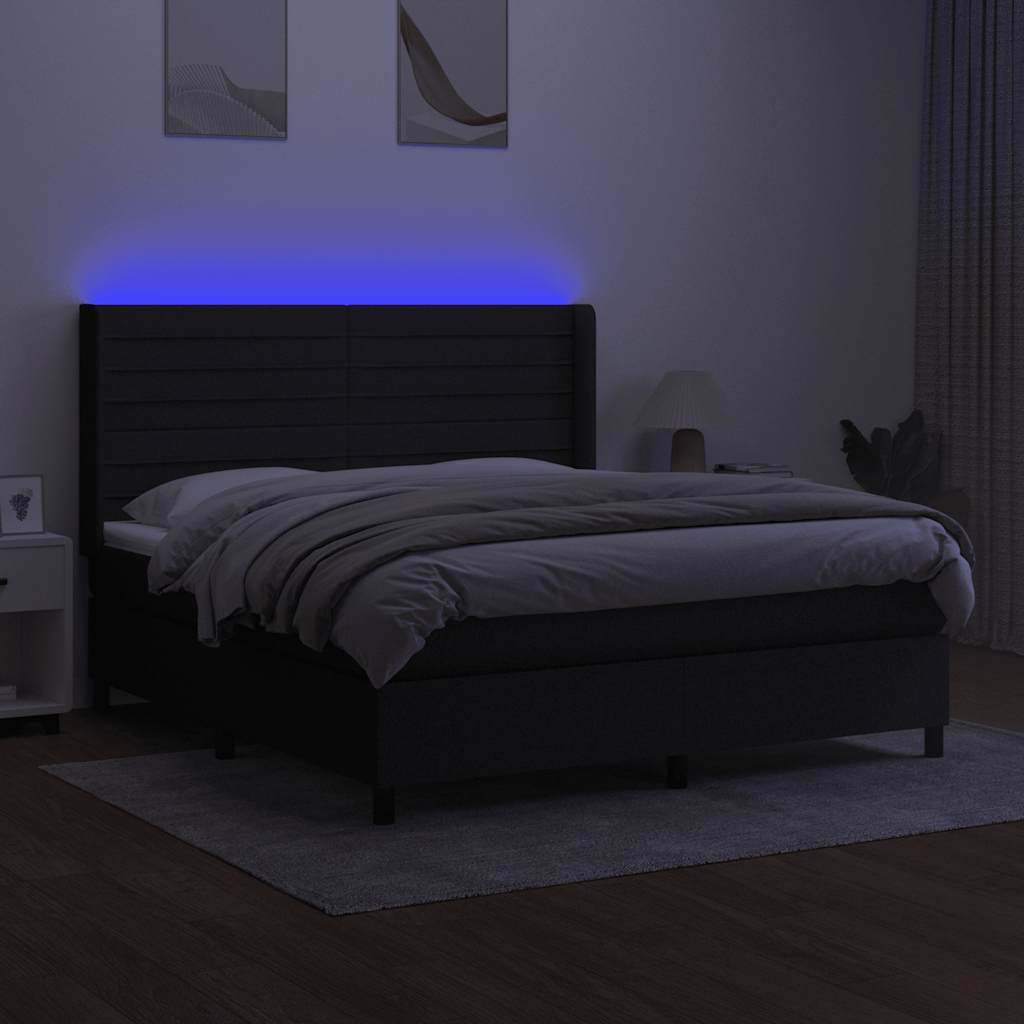 Krevet box spring s madracem LED crni 160x200 cm od tkanine