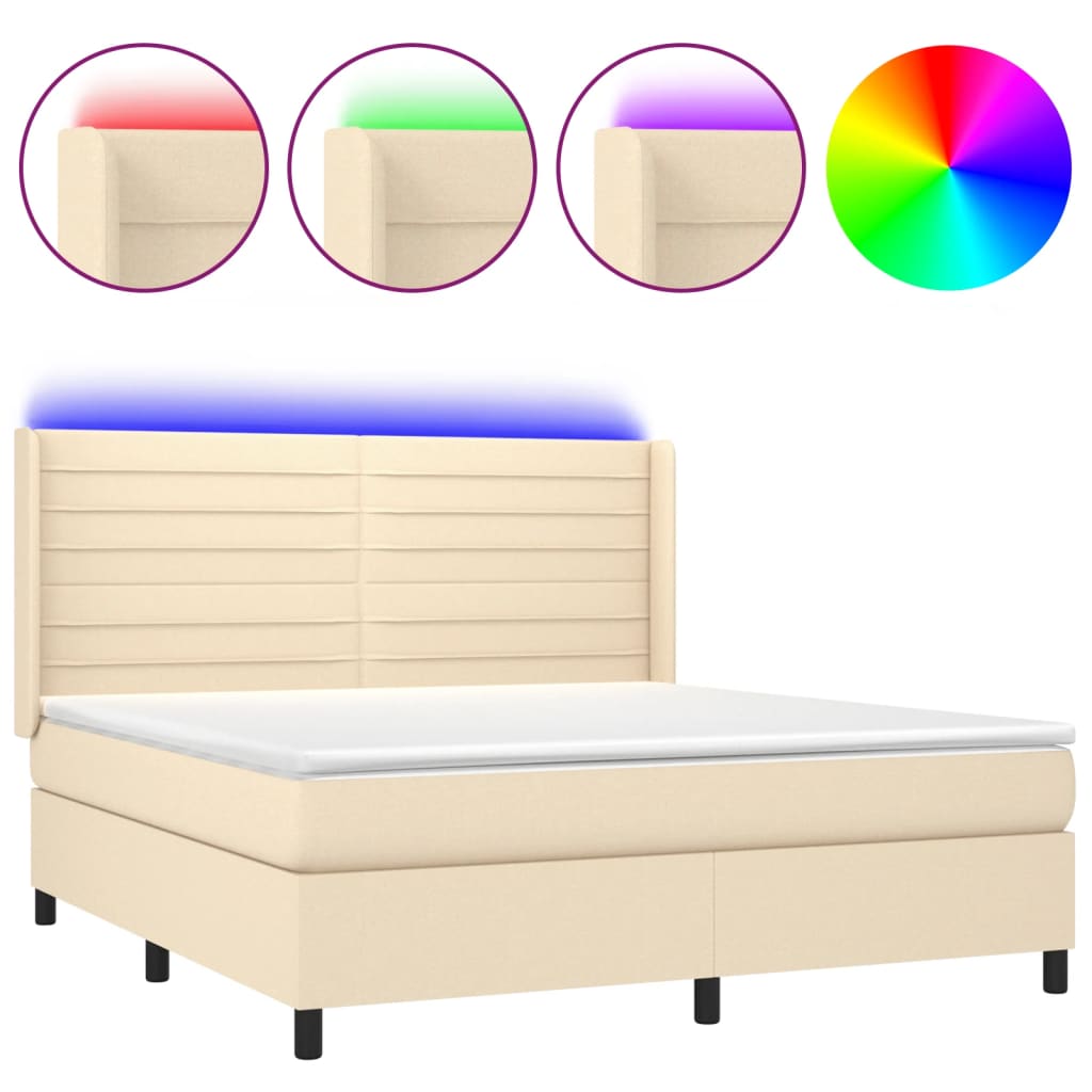 Krevet box spring s madracem LED krem 160x200 cm od tkanine
