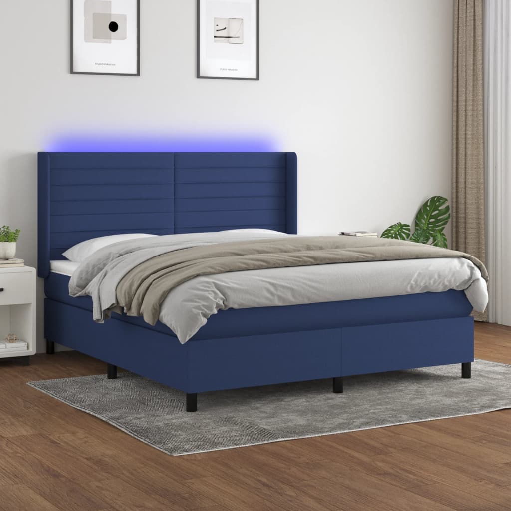 Krevet box spring s madracem LED plavi 160x200 cm od tkanine
