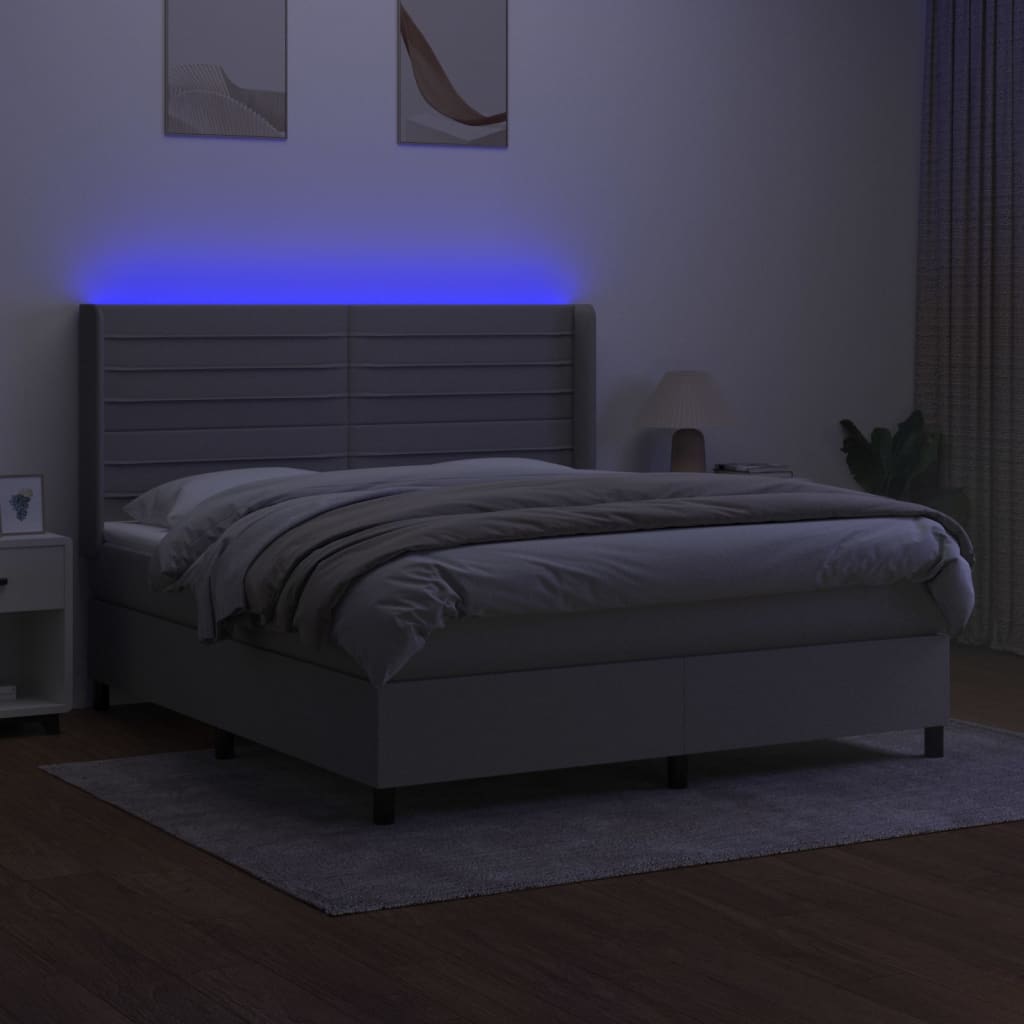Krevet box spring s madracem LED svjetlosivi 180x200 cm tkanina